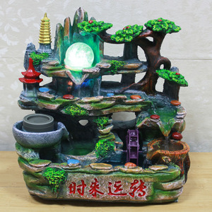 时来运转石磨桌面流水摆件 开业送礼创意家居装饰客厅招财工艺品