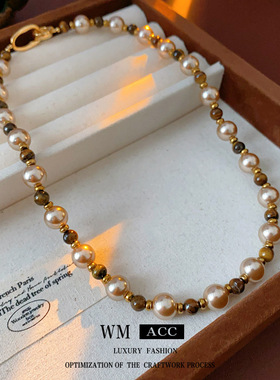 珍珠款撞色串珠卡扣项链复古轻奢高级感毛衣链秋冬法式小众项饰女