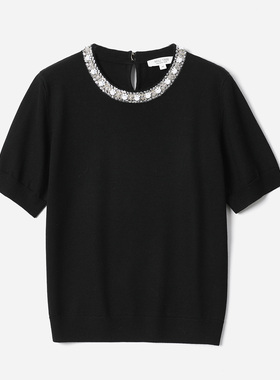 *WZT08157人间富贵花香*风领口重工镶钻绣珠片精纺全羊毛针织套衫