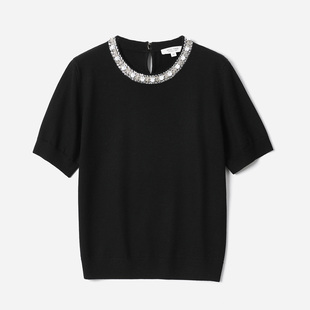 *WZT08157人间富贵花香*风领口重工镶钻绣珠片精纺全羊毛针织套衫