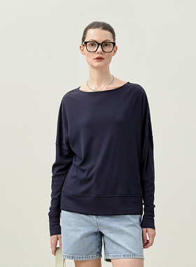 *WTX07095 茉莉雅集 轻盈柔软毛边日本全棉一字领落肩长袖T恤女