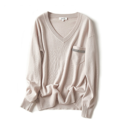 WZT01482 茉莉雅集 奢美品味控标志性珠链V领叠穿羊绒针织衫