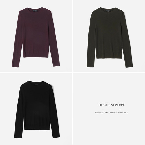 WZT07241 茉莉雅集H家 L*P意大利15μm黄金羊毛坑条打底针织套衫