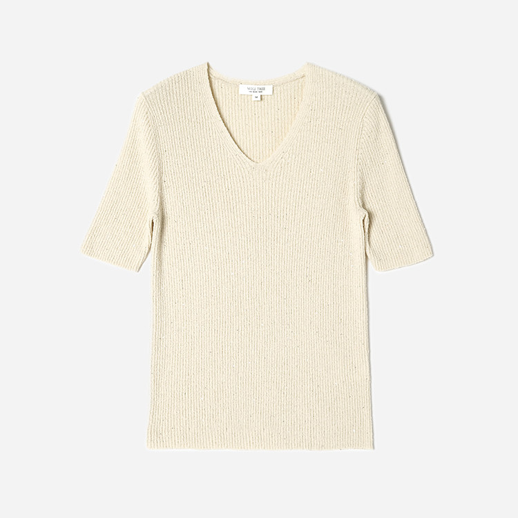 *WZT07155 茉莉雅集 低调的奢华珠片干爽长绒棉弹力坑条针织套衫