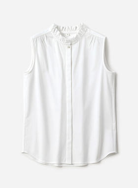 WCS08018 茉莉雅集 浪漫无边际木耳边立领日本针织全棉无袖衬衫