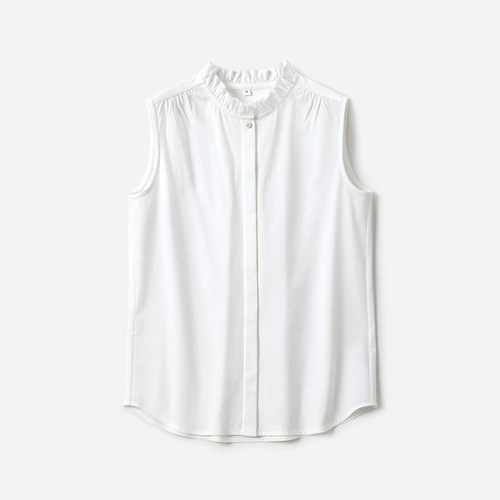 WCS08018 茉莉雅集 浪漫无边际木耳边立领日本针织全棉无袖衬衫