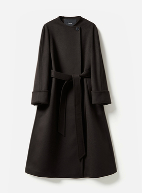 *WDY06026 优雅前奏意大利羊毛羊绒兔毛一粒扣系带长款大衣冬女