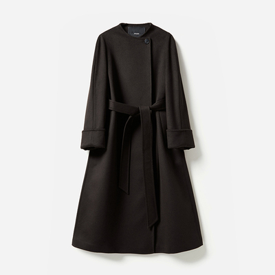 *WDY06026 优雅前奏意大利羊毛羊绒兔毛一粒扣系带长款大衣冬女