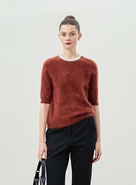 WZT06219茉莉雅集 香*风KVSS全羊绒拉绒珍珠领中袖针织套衫毛衣