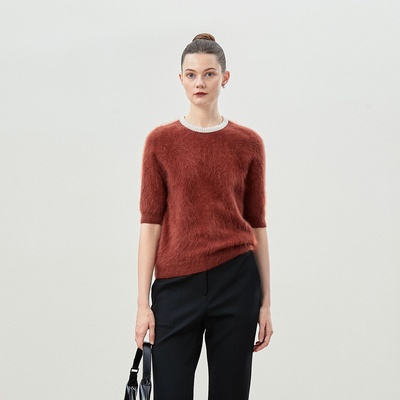 WZT06219茉莉雅集 香*风KVSS全羊绒拉绒珍珠领中袖针织套衫毛衣