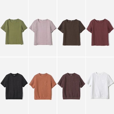 WCS08117 茉莉雅集 林间清风文艺砂洗全汉麻舒适圆领短袖衬衫