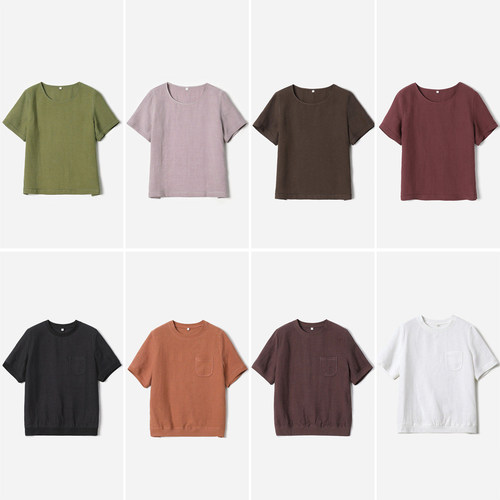 WCS08117 茉莉雅集 林间清风文艺砂洗全汉麻舒适圆领短袖衬衫