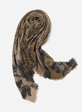 WWJ08074 茉莉雅集 复古细腻印花精纺全羊绒经典大幅围巾披肩女