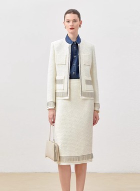 WWT06200 茉莉雅集 中古香*风白山茶银链意大利花呢外套半裙