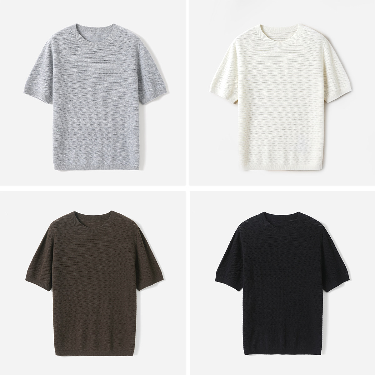 * WZT09146 茉莉雅集 软糯羊毛混纺镂空挑洞圆领短袖针织套衫