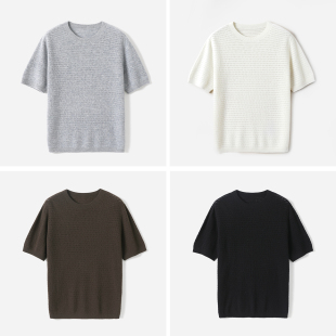 * WZT09146 茉莉雅集 软糯羊毛混纺镂空挑洞圆领短袖针织套衫