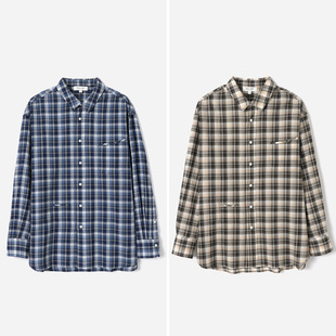 R日系全棉翻领格纹落肩廓形长袖 茉莉雅集 衬衫 WCS09044