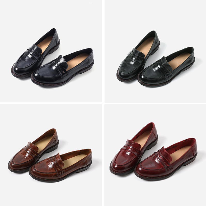 ED08050 茉莉雅集 复古英伦风擦色水洗马皮经典简约粗跟乐福鞋,女鞋,浅口单鞋,淘宝优惠券,粉丝福利购,淘宝优惠卷