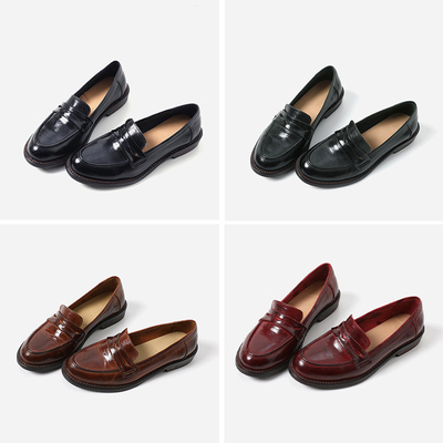 ED08050 茉莉雅集 复古英伦风擦色水洗马皮经典简约粗跟乐福鞋