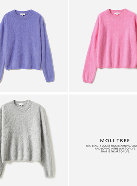 WZT06015 茉莉雅集 KVSS全羊绒拉绒经典圆领针织套衫毛衣女