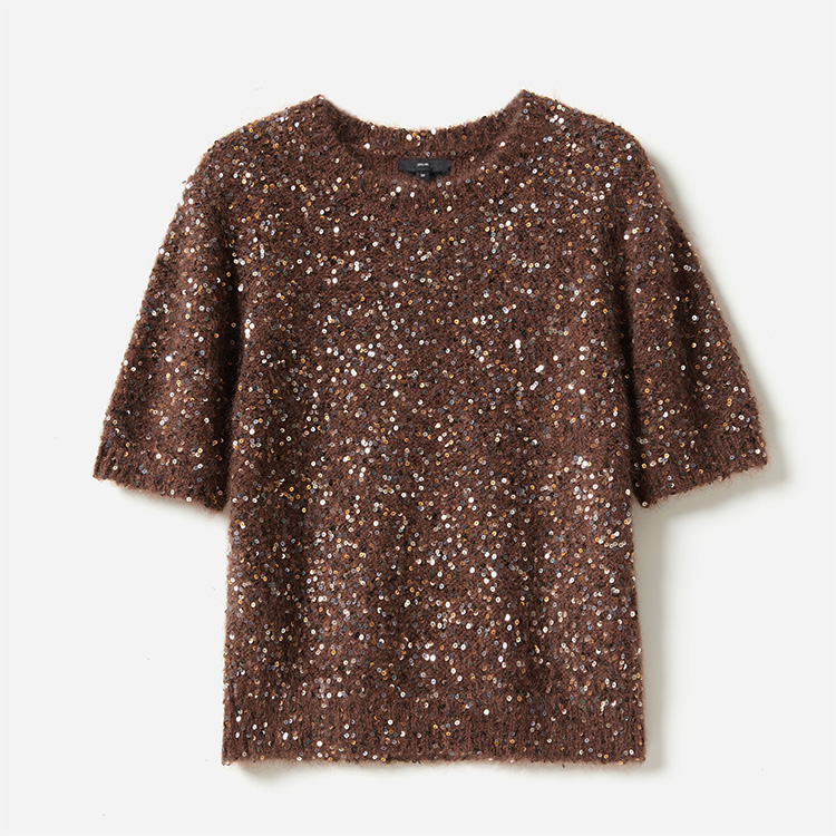 WZT06218  香*风浪漫珠片绣花意大利幼马海毛真丝针织套衫毛衣