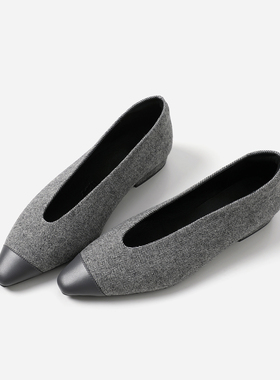 ED08052 茉莉雅集 L*P尖头平底牛仔布/羊绒布拼牛皮芭蕾舞鞋单鞋