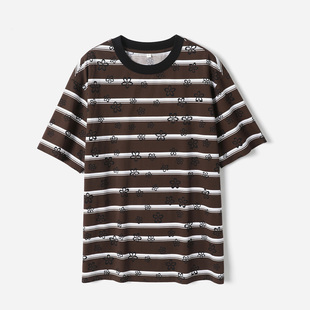 匹马棉全棉圆领复古条纹印花廓形短袖 茉莉雅集 T恤女 WTX08202