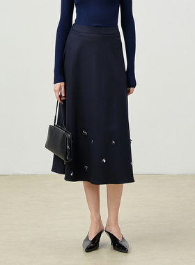 *WBQ08040 不可水洗 意大利细腻绒面全羊毛下摆重工珠片钻绣半裙