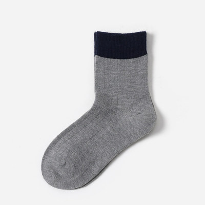 WSP08083 茉莉雅集 复古学院风撞色含真丝羊毛无骨中筒袜秋冬女