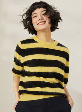 *WZT04531茉莉雅集 温暖舒适百搭KVSS全羊绒拉绒针织套衫短袖毛衣