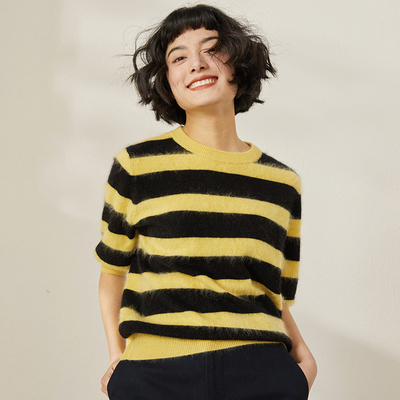 *WZT04531茉莉雅集 温暖舒适百搭KVSS全羊绒拉绒针织套衫短袖毛衣