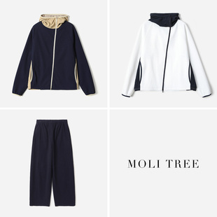 WWT08282 茉莉雅集 城市轻户外休闲轻薄舒适斜门襟连帽外套/长裤