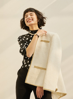 *WWT05255 茉莉雅集 奶油白香*风意大利羊毛马海毛水钻链外套