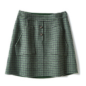 WBQ02126 茉莉雅集 高街知性风清雅森林绿格纹羊毛短半裙