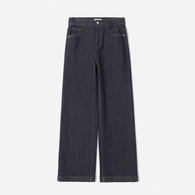 WKZ08193茉莉雅集大M飒爽利落棉牛仔斯文深靛蓝色阔腿直筒裤女