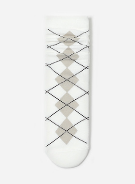 WSP08044 茉莉雅集 节日氛围细腻高支棉舒适格纹提花中筒袜女