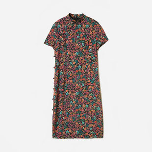 *WLQ07045 茉莉雅集 新中式意大利空运黏胶醉花荫旗袍连衣裙