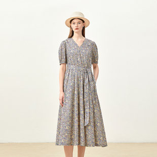 七彩糖果印花高支全棉V领系带A字连衣裙 茉莉雅集 WLQ06183