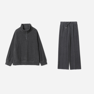 WWT08315 茉莉雅集 舒适德绒含牦牛绒羊绒立领连帽卫衣外套直筒裤