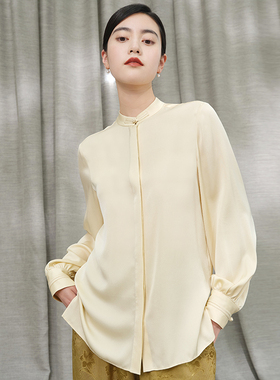 WCS07066 新中式 内搭小立领一字盘扣22姆米弹力真丝长袖衬衫