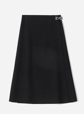 WBQ07161 不可水洗 摩登复古30羊绒70羊毛双面呢交叠围裹A摆半裙