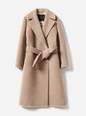 *WDY06048 意大利苏力ALPACA羊驼毛羊毛柔雾玫瑰翻领长大衣