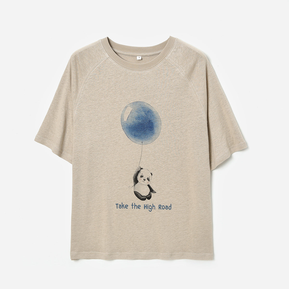 *WTX08076 茉莉雅集 呆萌可爱动物气球印花亚麻棉圆领短袖T恤女