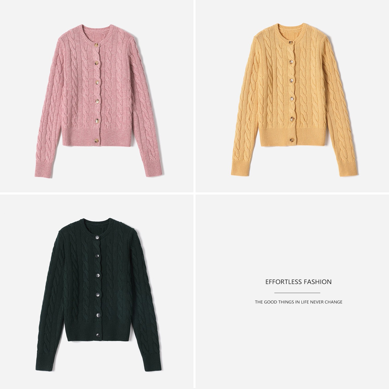 *WZK08228 茉莉雅集 R＊L经典复古圆领全羊毛绞花针织开衫秋冬女