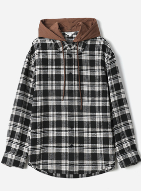 *WCS08177 茉莉雅集 复古学院可脱卸连帽减龄磨毛格纹棉衬衫外套