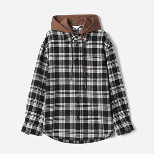 复古学院可脱卸连帽减龄磨毛格纹棉衬衫 茉莉雅集 外套 WCS08177