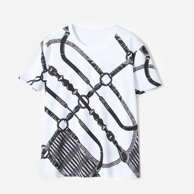 *WTX08193 茉莉雅集 H家马术盛典印花圆领匹马棉全棉短袖T恤女