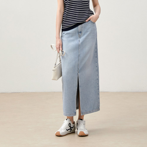 *WBQ08021 is@be*l意大利水洗工艺不易发黄莱赛尔棉开叉牛仔半裙