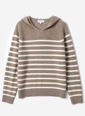 *WZT08259 茉莉雅集 I*C环保原绒色KVSS全羊绒条纹连帽针织套衫女