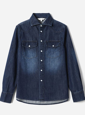 WCS07110 茉莉雅集 B*C摩登老钱复古水洗磨白全棉牛仔长袖衬衫女